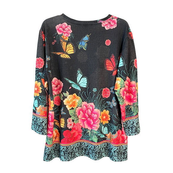 CITRON SANTA MONICA Butterflies In Flight Size 1X Pullover 3/4 Sleeve Tunic Top - Picture 6 of 10